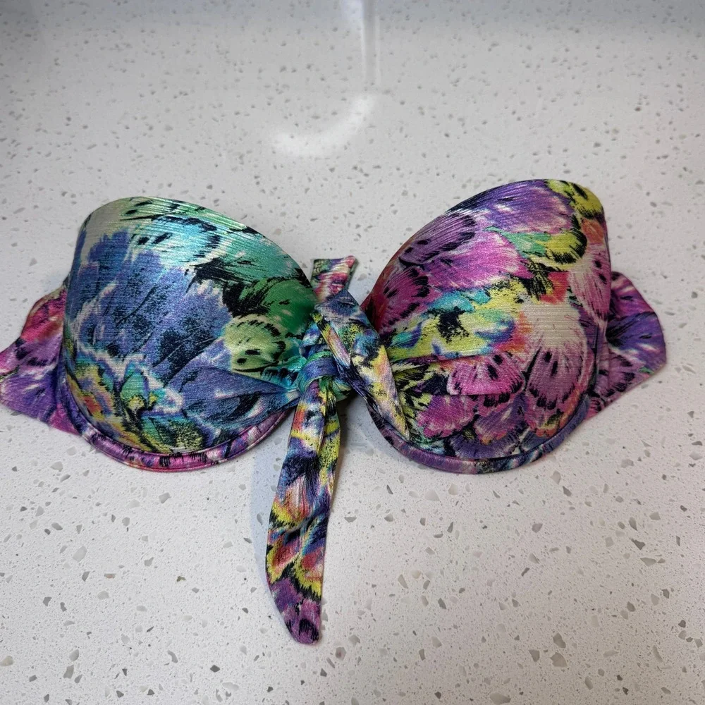 Y2K New Beach G Brazil Floral Bandeau Bikini Top Padded Knot Strapless Size M